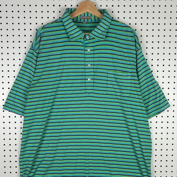 Peter Millar Summer Comfort Polo Shirt XL Blue Green Striped Golf Performance - Picture 2 of 8